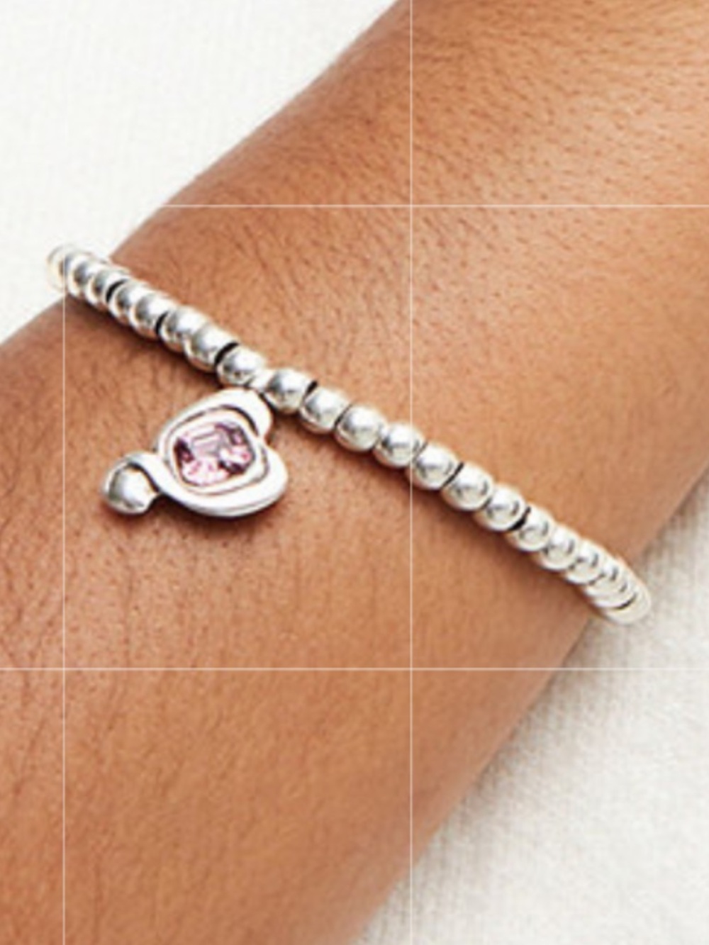 UNO de 50 Silver Beaded Bracelet with a  Crystal Heart Charm. New - Picture 3 of 6